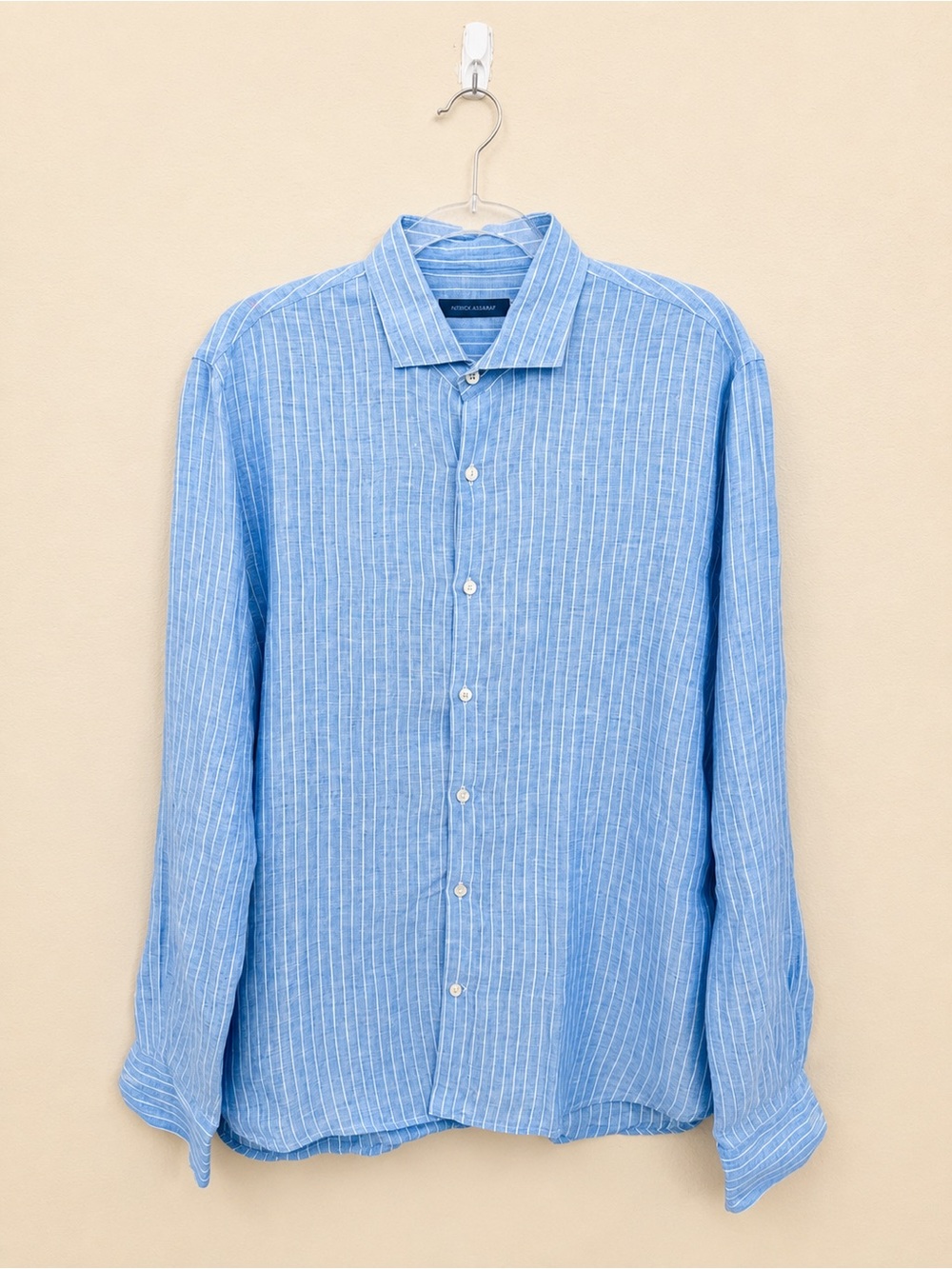 Patrick Assaraf 100% Linen Button Front Shirt Blue / White Stripe